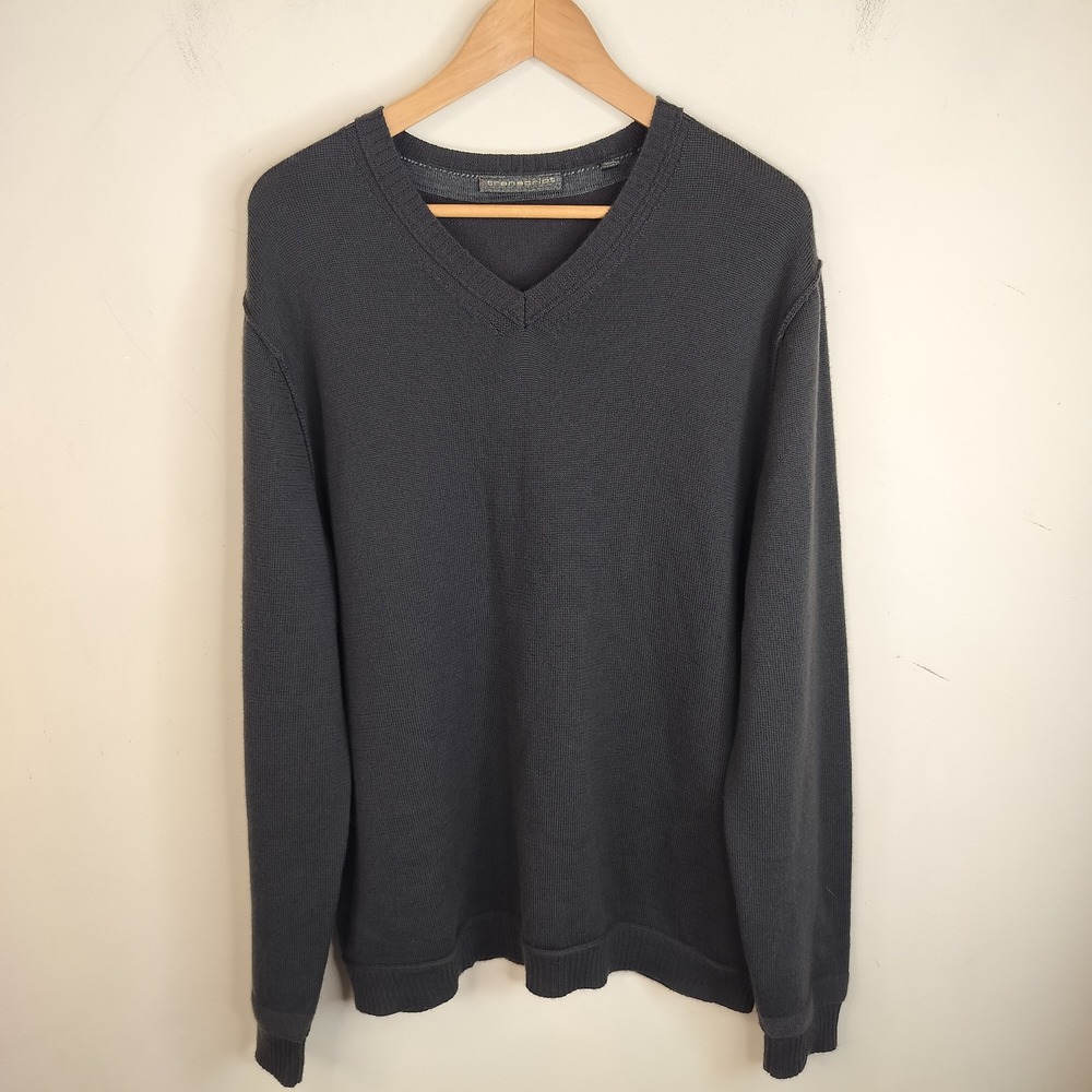 Transcript Mens Merino‎ Wool Sweater Size XL Fine Knit Minimal Preppy Academia